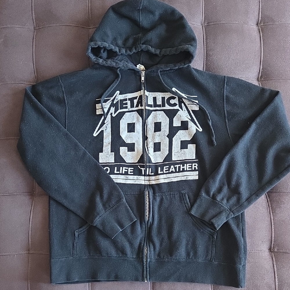 Rare Metallica 1982 No Life Til Leather Black Zip-Up Jacket Size Large Pre-Owned